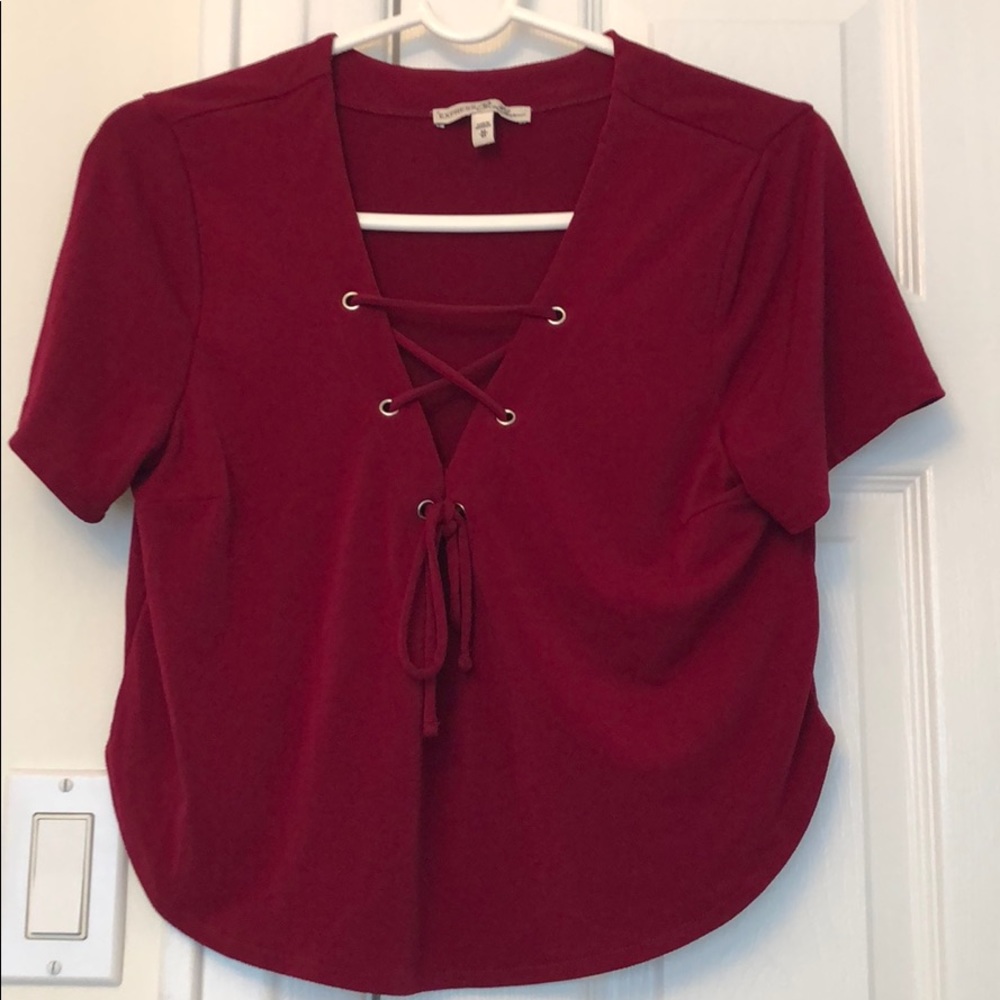 ⭐️Express *Worn Once* Red Tie Up Short Sleeve